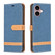 iPhone 16 Color Block Denim Texture Leather Phone Case - Dark Blue