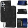 iPhone 16 Embossed Line Leather Phone Case with Lanyard - Black