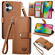 iPhone 16 Love Zipper Lanyard Leather Phone Case - Brown