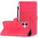 iPhone 16 Diamond Embossed Skin Feel Leather Phone Case - Red