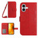 iPhone 16 Skin Feel Sun Flower Embossed Flip Leather Phone Case with Lanyard - Red