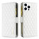 iPhone 16 Pro Max Diamond Lattice Zipper Wallet Leather Flip Phone Case - White