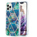 iPhone 16 Pro Max Electroplating Splicing Marble Flower Pattern Dual-side IMD TPU Shockproof Phone Case - Blue Green