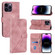 iPhone 16 Pro Max Embossed Line Leather Phone Case with Lanyard - Pink