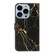 iPhone 16 Pro Colored Drawing Marble Pattern Leather Phone Case - Black Gold Marble