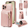 iPhone 16 Pro Crossbody Lanyard Zipper Wallet Leather Phone Case - Rose Gold