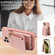 iPhone 16 Pro Crossbody Lanyard Zipper Wallet Leather Phone Case - Rose Gold