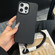 iPhone 16 Pro Leather Texture TPU Full Coverage Phone Case with Lanyard - Black