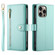 iPhone 16 Pro Nine Card-slot Zipper Wallet Bag Leather Phone Case - Mint Green