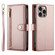 iPhone 16 Pro Nine Card-slot Zipper Wallet Bag Leather Phone Case - Pink