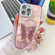 iPhone 16 Pro Plating Glitter Lens Film Texture Butterfly Holder Wristband Phone Case - Pink Feathers