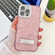 iPhone 16 Pro Plating Glitter Texture Fold Holder TPU Phone Case with Lens Film - Pink Shell Pattern