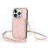 iPhone 16 Pro Rhombic Texture Card Bag RFID Phone Case with Long Lanyard - Rose Gold