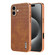 iPhone 16 Plus AZNS Electroplated Frame Crocodile Texture Full Coverage Phone Case - Brown