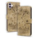 iPhone 16 Plus Cartoon Sakura Cat Embossed Leather Phone Case - Brown