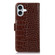 iPhone 16 Plus Crocodile Top Layer Cowhide Leather Phone Case - Brown