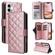 iPhone 16 Plus Crossbody Rhombic Zipper Tower Buckle Leather Phone Case with Lanyard - Rose Gold