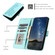 iPhone 16 Plus Datura Flower Embossed Flip Leather Phone Case - Light Blue