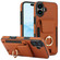 iPhone 16 Plus Elastic Card Bag Ring Holder Phone Case - Brown