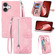 iPhone 16 Plus Embossed Flower Zipper Leather Phone Case - Pink