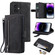 iPhone 16 Plus Nine Card Zipper Bag Leather Phone Case with Lanyard - Black