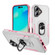 iPhone 16 Plus Pioneer Armor Heavy Duty PC + TPU Phone Case with Holder - White+Pink