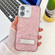 iPhone 16 Plus Plating Glitter Texture Fold Holder TPU Phone Case with Lens Film - Pink Shell Pattern