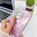 iPhone 16 Plus Plating Glitter Texture Ring Holder TPU Phone Case with Lens Film - Purple Shell Pattern