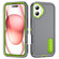 iPhone 16 Plus Rugged PC + Silicone Phone Case with Holder - Grey+Fresh Green