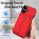 iPhone 16 Plus Splicing Rhombic Texture Card Bag Phone Case with Long Lanyard - Red