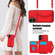 iPhone 16 Plus Splicing Rhombic Texture Card Bag Phone Case with Long Lanyard - Red