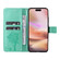 iPhone 16 Plus Tree & Cat Embossed Pattern Flip Leather Phone Case - Green