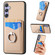 Samsung Galaxy S25 Ultra 5G Carbon Fiber Card Wallet Ring Phone Case - Khaki