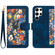 Samsung Galaxy S25 Ultra 5G Floral Pattern Leather Phone Case with Lanyard - Dark Blue