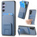 Samsung Galaxy S25+ 5G Carbon Fiber Card Bag Fold Stand Phone Case - Blue