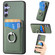 Samsung Galaxy S25+ 5G Carbon Fiber Card Wallet Ring Phone Case - Green