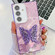 Samsung Galaxy S25+ 5G Plating Glitter Lens Film Texture Butterfly Holder Wristband Phone Case - Purple Feathers