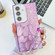 Samsung Galaxy S25+ 5G Plating Glitter Texture Chain Wristband TPU Phone Case with Lens Film - Purple Feathers
