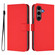 Samsung Galaxy S25+ 5G Skin Feel Solid Color Leather Phone Case with Lanyard - Red