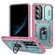 Samsung Galaxy S25+ 5G Sliding Camshield TPU Hybrid PC Phone Case with Holder - Green+Pink Samsung Galaxy S25+ 5G Sliding Camshield TPU Hybrid PC Phone Case with Holder - Green+Pink