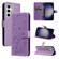 Samsung Galaxy S25 5G Cat and Bee Embossed Flip Leather Phone Case - Purple