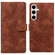 Samsung Galaxy S25 5G Lace Floral Embossed Magnetic Buckle PU Phone Case With Wrist Strap - Brown