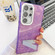 Samsung Galaxy S25 5G Plating Glitter Texture Fold Holder TPU Phone Case with Lens Film - Pink Water Ripples