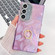 Samsung Galaxy S25 5G Plating Glitter Texture Ring Holder TPU Phone Case with Lens Film - Purple Feathers