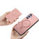 Samsung Galaxy S25 5G Retro Cross Leather Ring Side Insert Card Bag MagSafe Phone Case - Pink