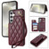 Samsung Galaxy S25 5G Rhombic Dual Buckle Card Slots Phone Case with Lanyard - Wine Red