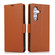 Samsung Galaxy S25 5G Side Buckle RFID Anti-theft Leather Phone Case - Brown