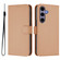 Samsung Galaxy S25 5G Skin Feel Solid Color Leather Phone Case with Lanyard - Nude