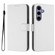 Samsung Galaxy S25 5G Skin Feel Solid Color Leather Phone Case with Lanyard - White