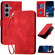 Samsung Galaxy S25 5G YX0080 Grid Butterfly Embossed Pattern Flip Leather Phone Case with Lanyard - Red